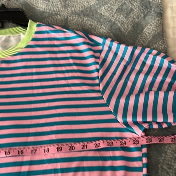NWOT Women’s Pink And Aqua Blue Striped Top With Lime Green Trim Size 2XL - Picture 6 of 9